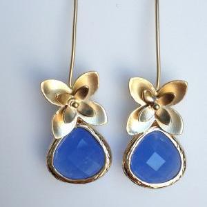 Gold Flower And Royal Blue Teardrop Glass..