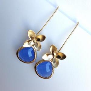 Gold Flower And Royal Blue Teardrop Glass..