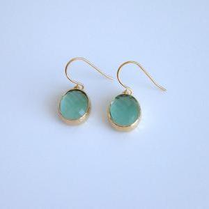 Erinite Green Oval Earrings , Drop, Dangle, Glass..