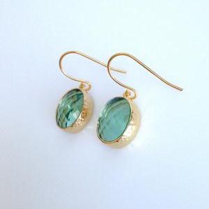 Erinite Green Oval Earrings , Drop, Dangle, Glass..