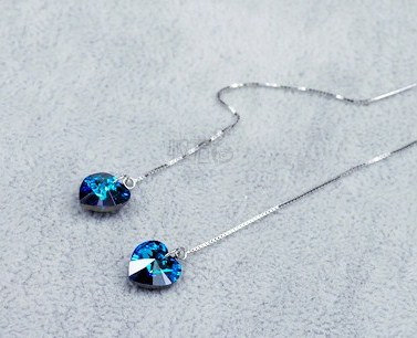 Swarovski Crystal Sapphire Heart Of The Sea Dangle Earrings With Long Earring Lines, Steriling Silver Earrings, Titanic Earrings, Jew000134